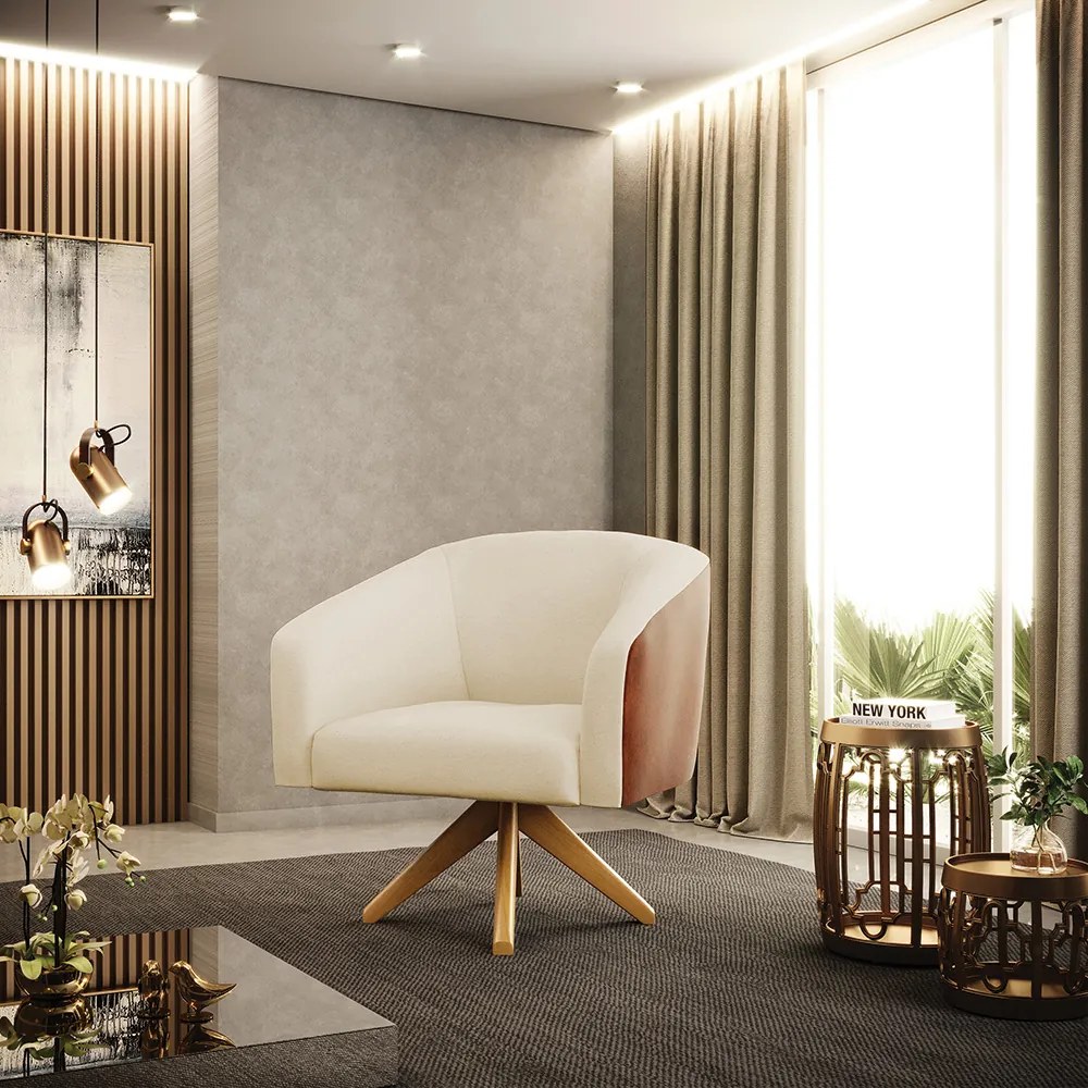 Poltrona Decorativa Giratória MA30 Stella Nozes/Linho D03 - D'Rossi - Bege A27
