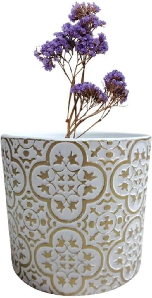Vaso de Cerâmica Branco e Dourado Royal Urban Home Branco
