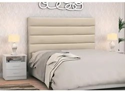 Cabeceira Cama Box Casal 140cm Greta Suede Bege e 2 Mesas de Cabeceira