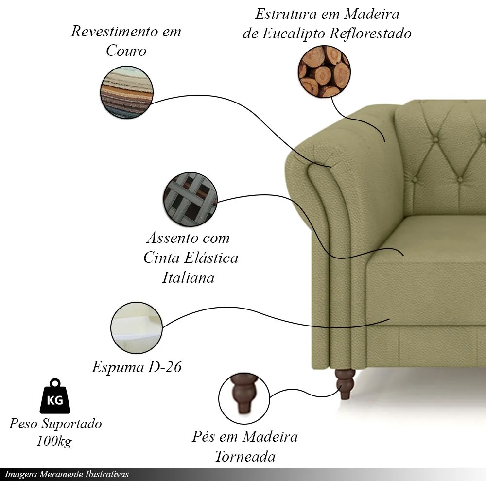 Kit 2 Poltronas Decorativas Sala de Estar Stanford Chesterfield Pés de Madeira Couro Fendi G58 - Gran Belo