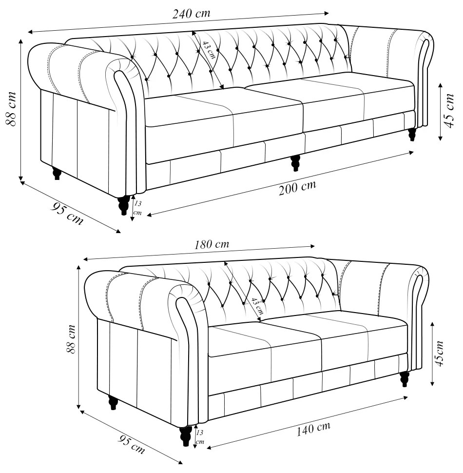 Conjunto de Sofá Sala de Estar Stanford Chesterfield 2 e 3 Lugares 180cm/240cm Pés Madeira Couro Marrom Manchado G58 - Gran Belo