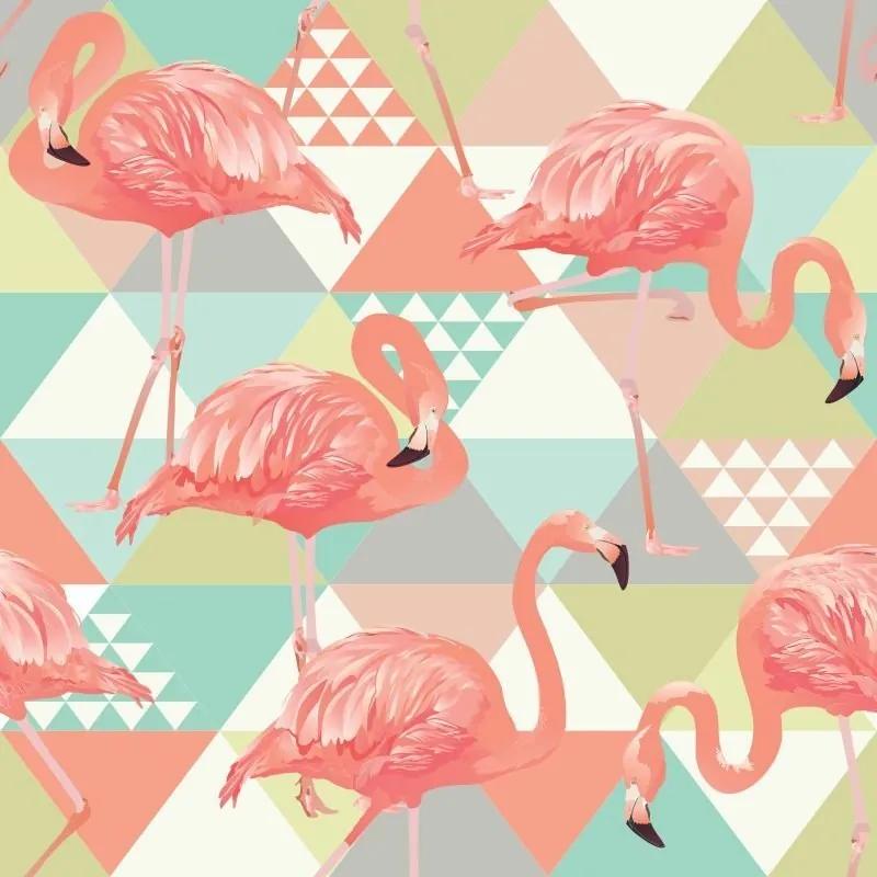 Papel De Parede Adesivo Flamingos E Triângulos (0,58m x 2,50m)