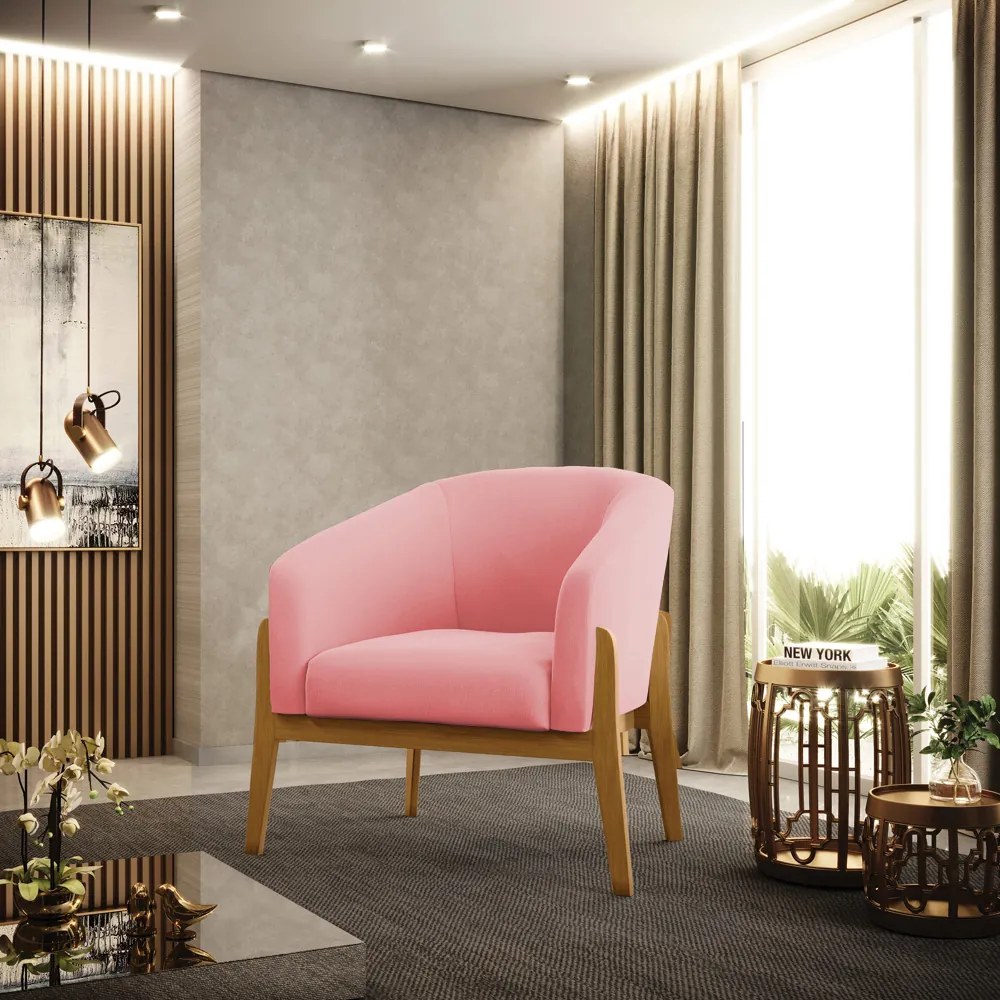 Poltrona Decorativa Base de Madeira kit 2 Stella Suede D03 - D'Rossi - Rose