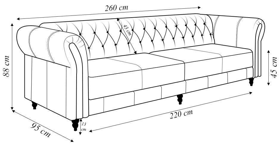 Sofá Living Sala de Estar Stanford Chesterfield 3 Lugares 260cm Pés de Madeira Couro Caramelo G58 - Gran Belo