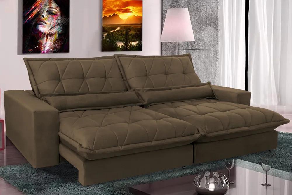Sofa Retrátil E Reclinável 2,12m Com Molas Ensacadas Cama Inbox Soft Tecido Suede Café
