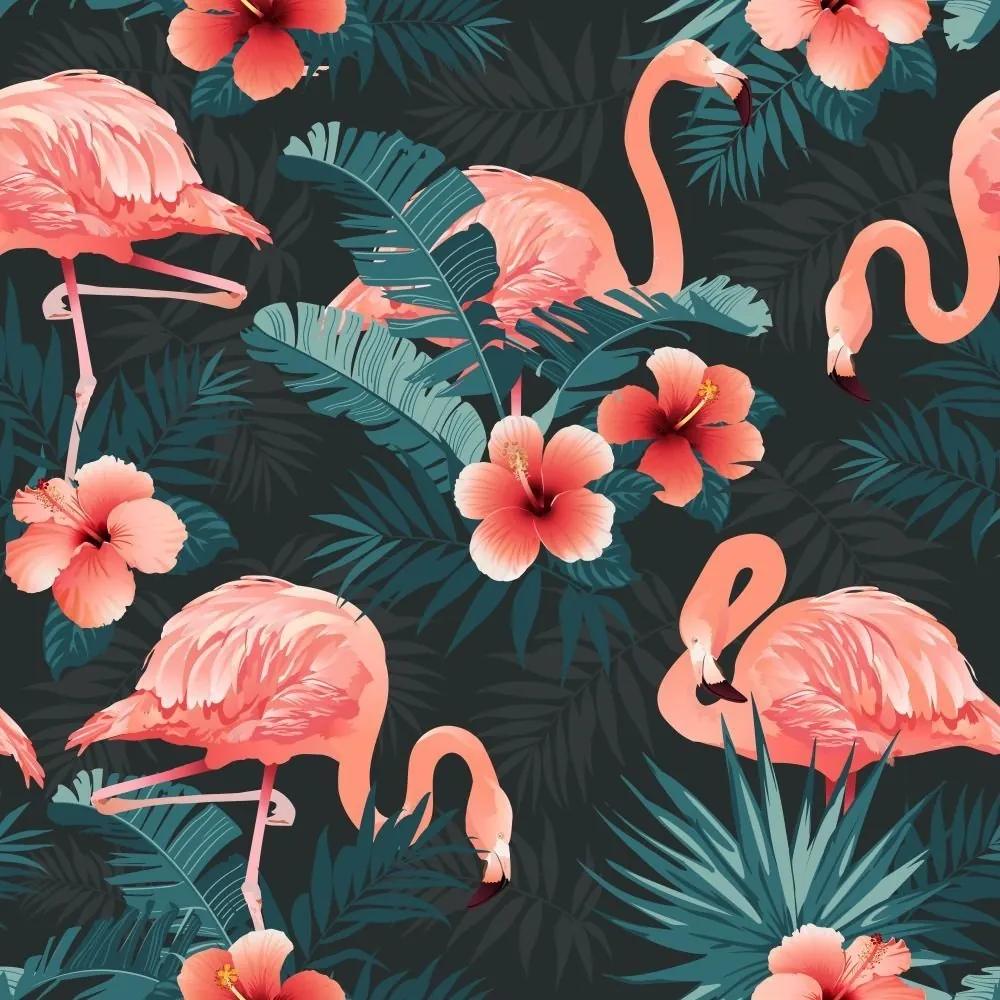 Papel De Parede Adesivo Flamingos Com Fundo Preto (0,58m x 2,50m)