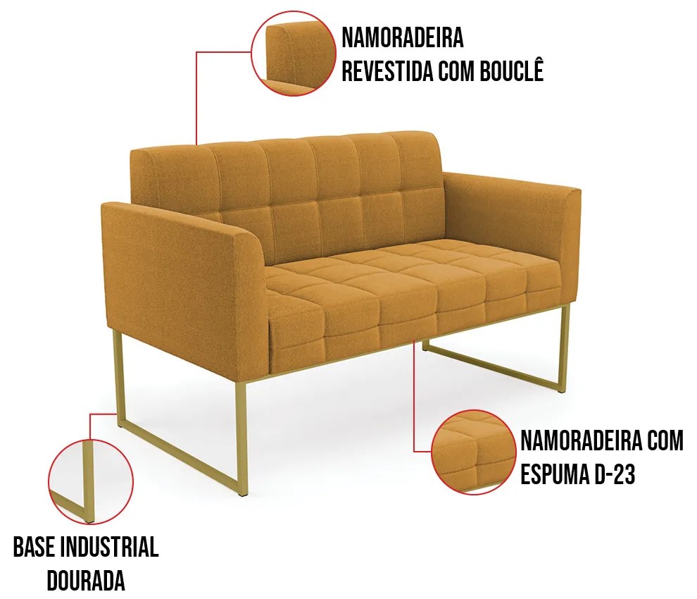 Namoradeira e Poltrona Industrial Dourado Elisa Bouclê D03 - D'Rossi - Mostarda