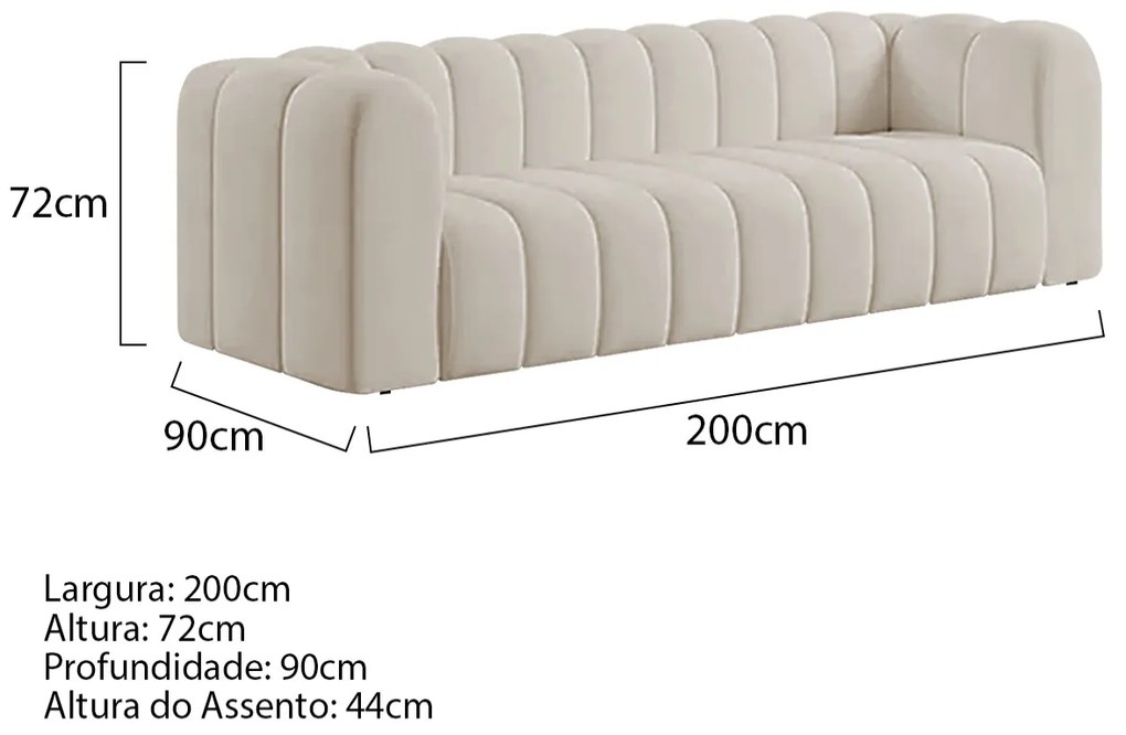 Sofá 3 Lugares 200cm Orgânico Luxo Recepção Giordana Linho - ADJ Decor