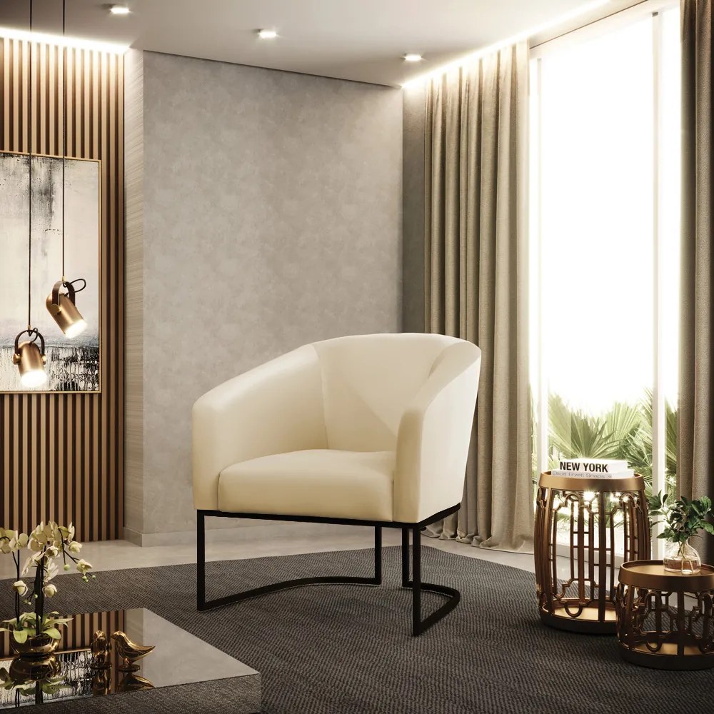 Poltrona Decorativa Industrial Preto Stella Sintético D03 - D'Rossi - Bege