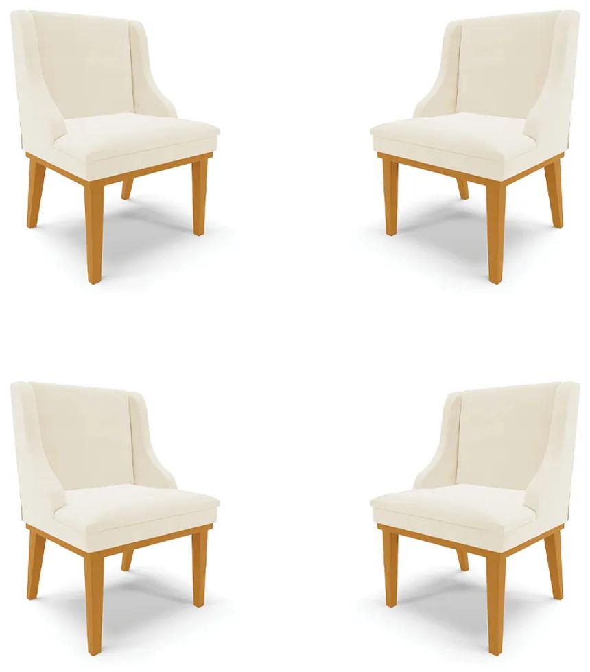 Kit 4 Cadeiras Decorativas Sala de Jantar Base Fixa de Madeira Firenze Veludo Bege/Castanho G19 - Gran Belo