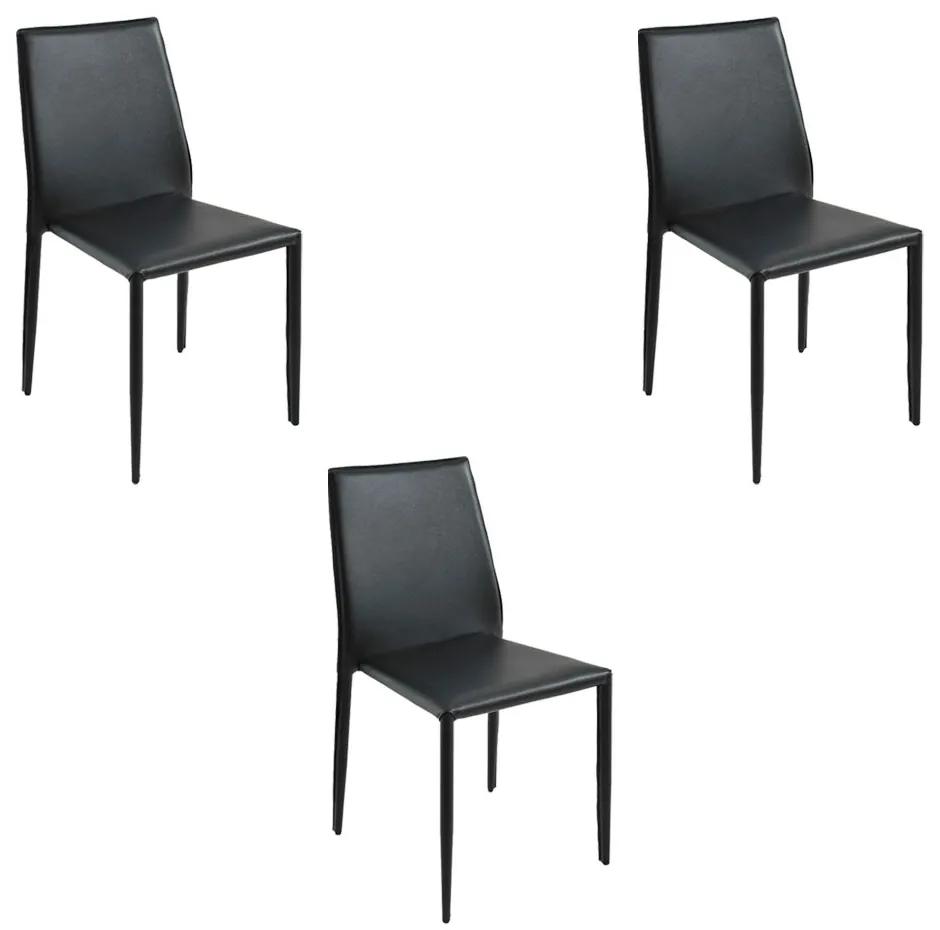 Kit 3 Cadeiras Decorativas Sala e Cozinha Karma PVC Preta G56 - Gran Belo