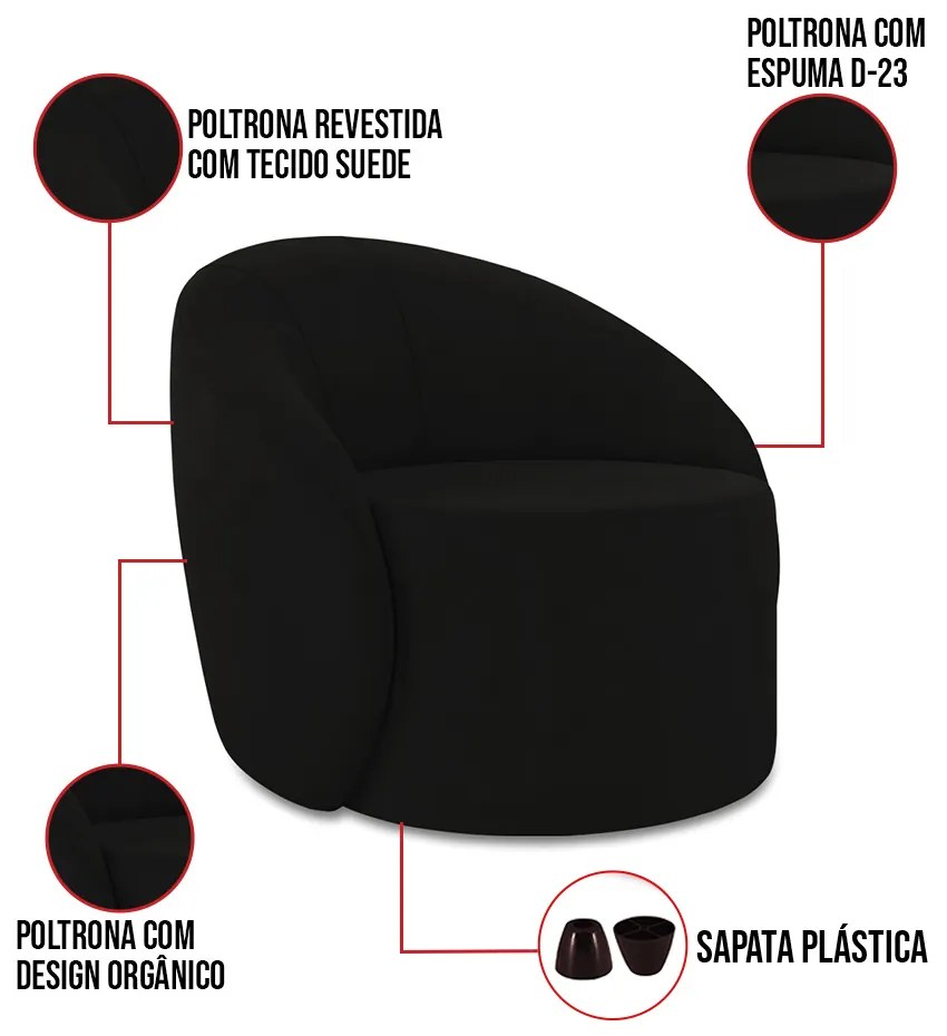 Poltrona Decorativa Orgânica Lua Suede D03 - D'Rossi - Preto