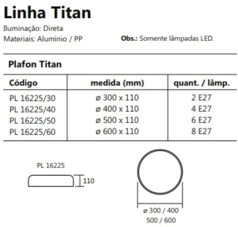 Plafon Titan Ø50X11Cm 6Xe27 Com Difusor Plano | Usina 16225/50 (AV-M - Avelã Metálico)