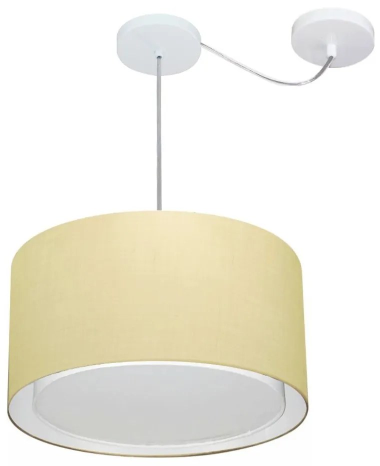 Lustre Pendente Cilíndrico Com Desvio de Centro Vivare Md-4310 Cúpula em Tecido 40x25cm - Bivolt - Algodão-Crú - 110V/220V