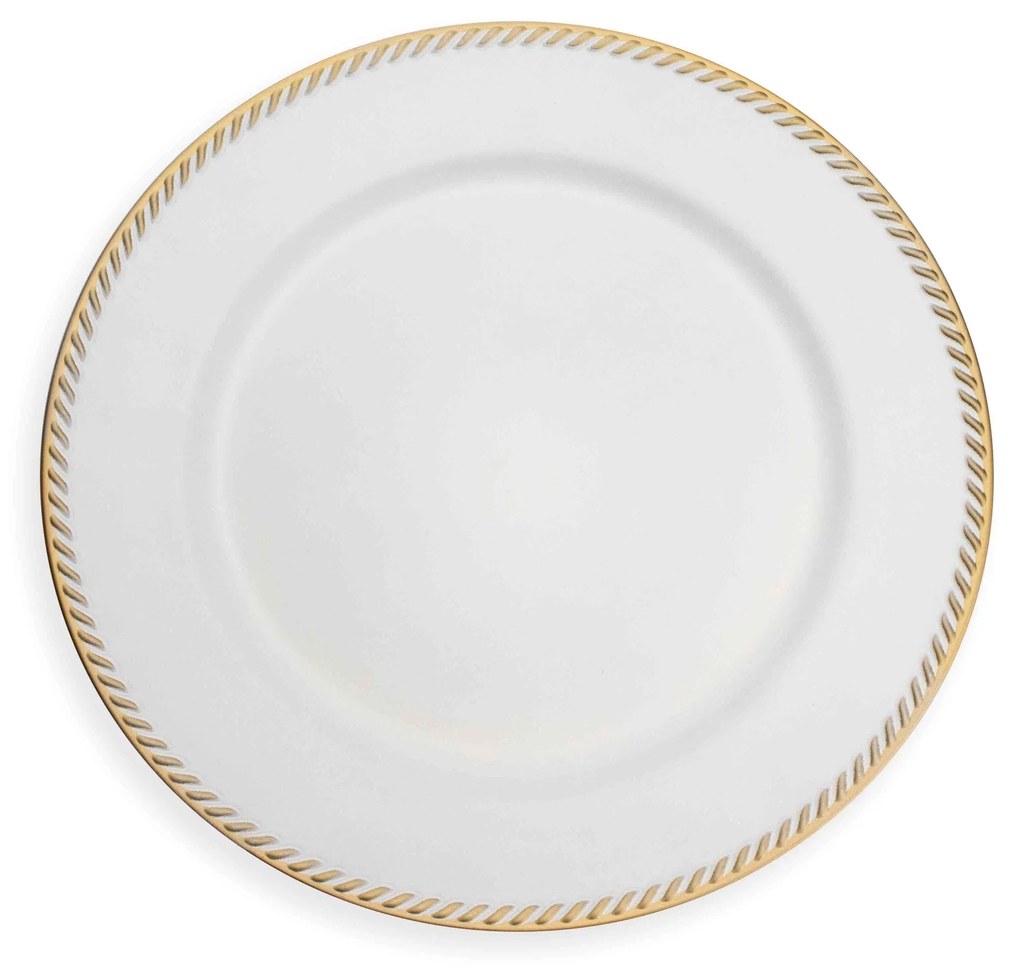 Sousplat de Plástico Branco e Dourado 33 cm - D'Rossi