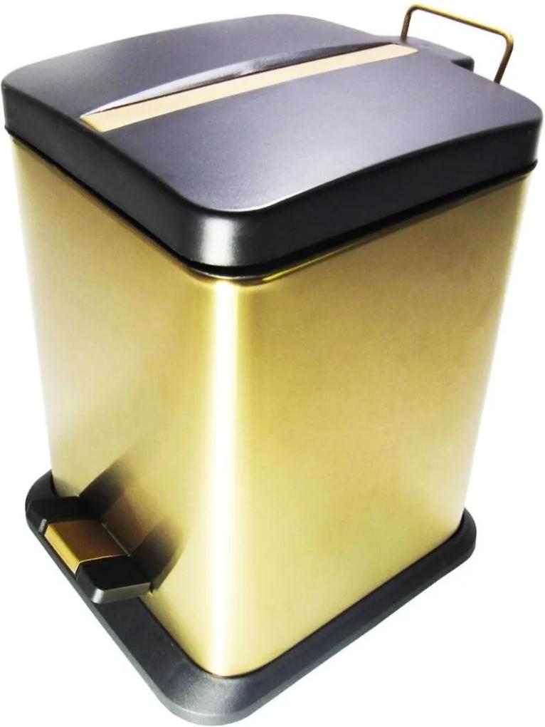 Lixeira Quadrada Dourada e Preta em Aço Inox Com Pedal 20L - By Fineza