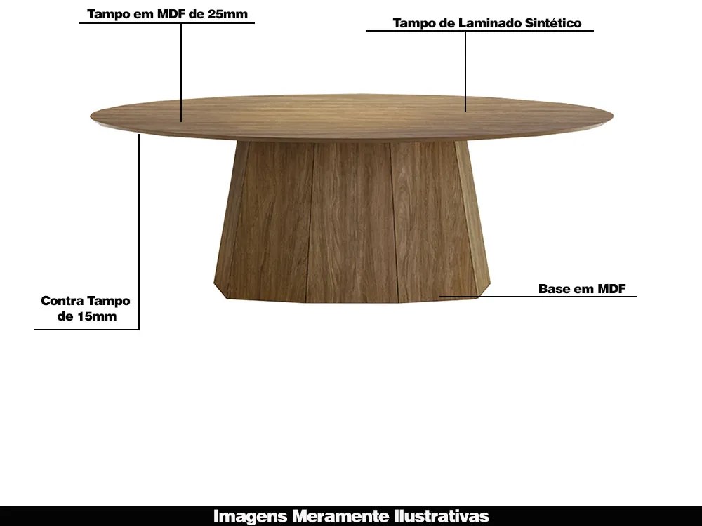 Mesa Sala de Jantar 8 Lugares 250cm Tampo Oval Talocan Nogueira G13 - Gran Belo