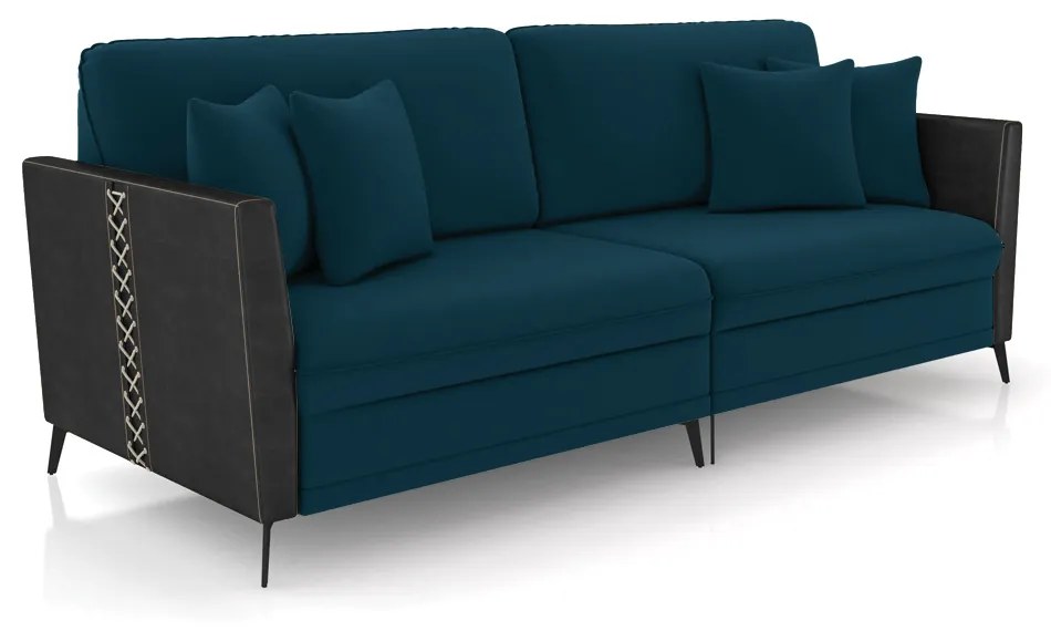 Sofá 2 Lugares Living 182cm Mondaí Sintético Preto/Veludo Azul K01 - D'Rossi