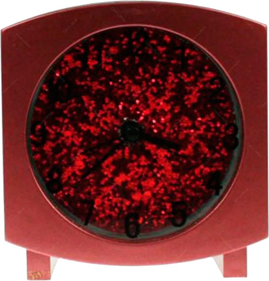 Relógio de Mesa Quadrado Vermelho com Purpurina - 10x10 cm