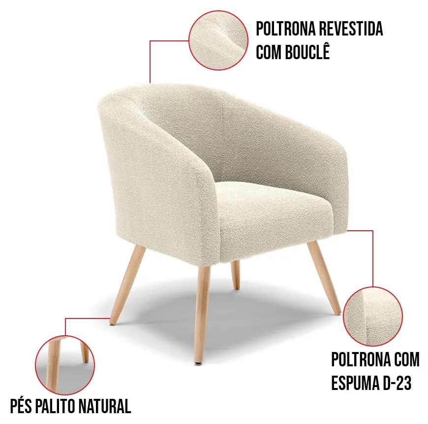 Poltrona Decorativa Pé Palito Natural Kit 2 Stella Bouclê D03 - D'Rossi - Bege