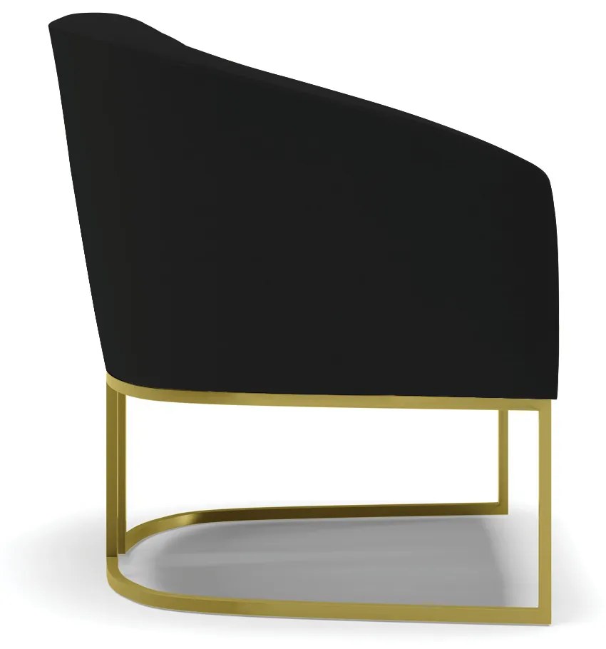 Poltrona Decorativa Industrial Dourado kit 2 Stella Linho Preto D03 - D'Rossi
