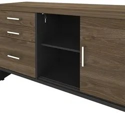 Conjunto Escritório 3 Peças Mesa 158cm Corp A06 Charuto/Preto - Mpozen