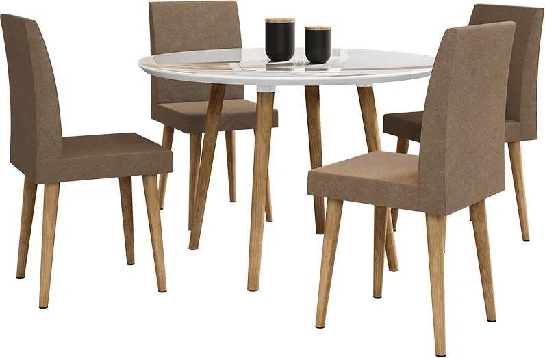 Mesa De Jantar Turmalina Branco com Vidro com 4 Cadeiras Jade Pena Caramelo – RV Móveis