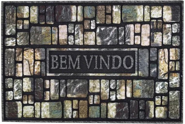 Capacho Bem Vindo Flok - Pedras - 40 x 60 cm - Via Star