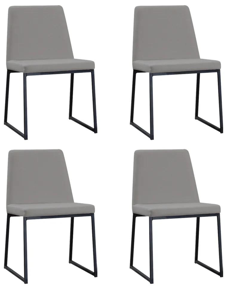 Kit 4 Cadeiras de Jantar Decorativa Base Aço Preto Javé Linho Cinza G17 - Gran Belo