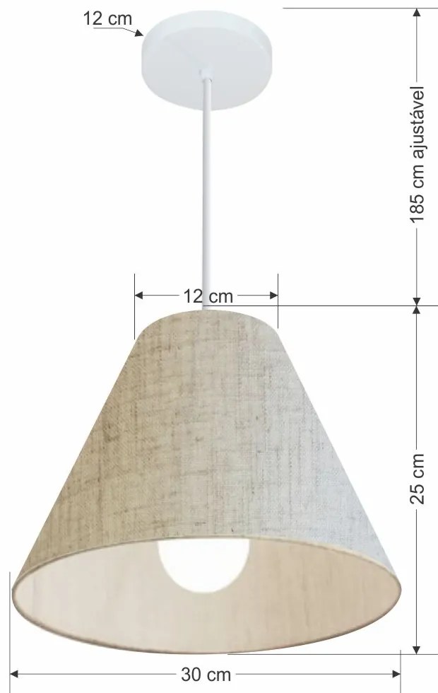 Lustre Pendente Cone Md-4028 Cúpula em Tecido 25/30x12cm Rustico Bege - Bivolt