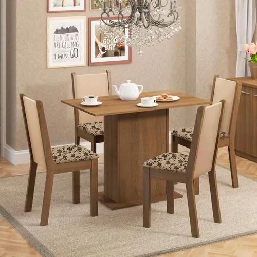 Sala de Jantar Talita Mesa com 4 Cadeiras - Madesa - Rústico/ Crema/ Floral