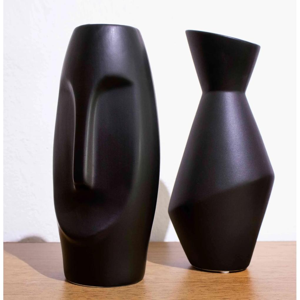 Vaso Decorativo Rosto Preto Mate em Cerâmica 25x12 cm - D'Rossi