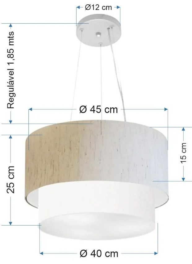 Lustre Pendente Duplo Cilíndrico Vivare Md-4369 Cúpula em Tecido 45x40cm - Bivolt