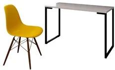Mesa Escrivaninha Fit 120cm Branco e Cadeira Charles FT1 Amarela - Mpo