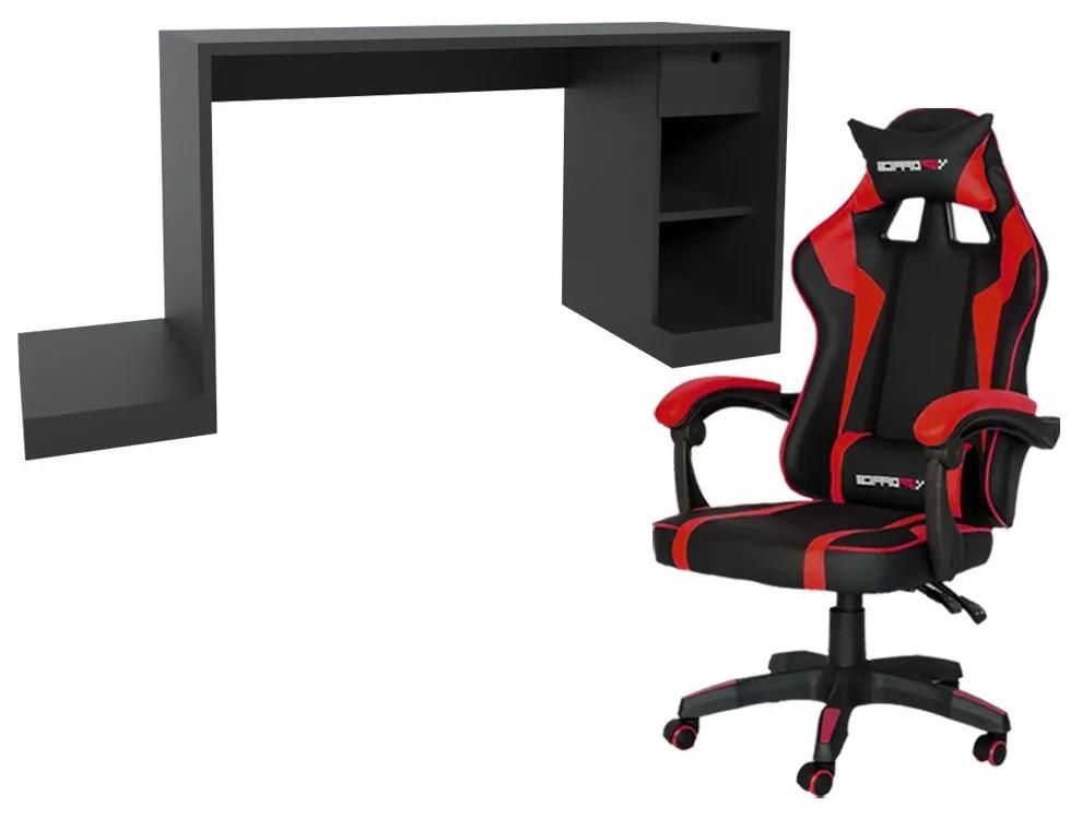 Conjunto PlayerXTreme Mesa Preto Texturizado e Cadeira Gamer Vermelho - Gran Belo