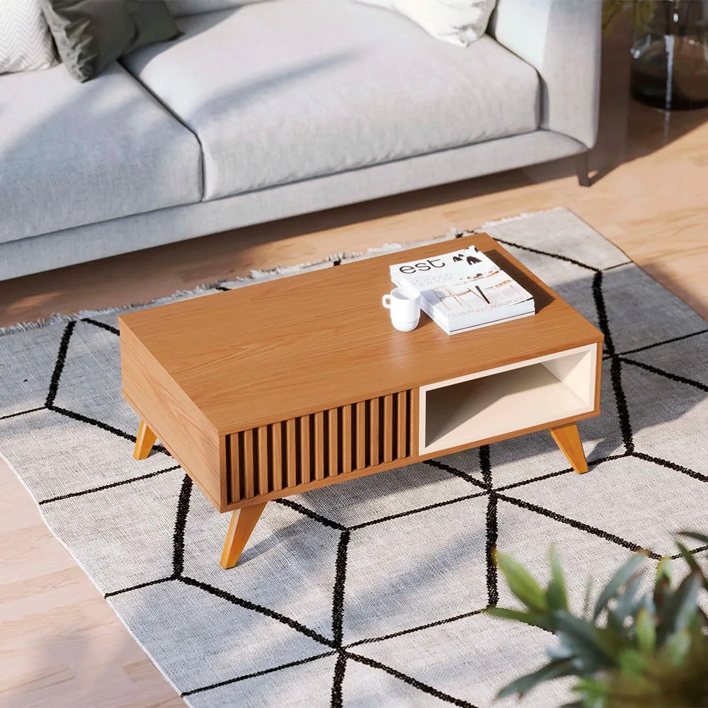 Mesa de Centro Para Sala Retangular 1 Nicho karin Freijó/Off Matte C04 - D'Rossi
