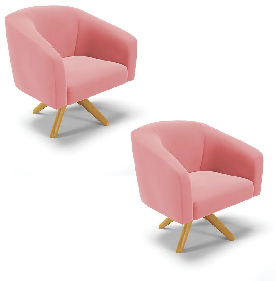 Poltrona Decorativa Giratória MA30 Kit 2 Stella Suede D03 - D'Rossi - Rose