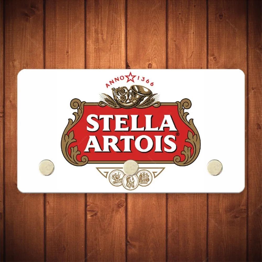 Porta-Chaves Logo Stella Artois Fundo Branco - 3 Ganchos - em Metal