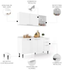 Armário de Cozinha Com Tampo CP01 150cm Pérola Branco Z34 - Mpozen