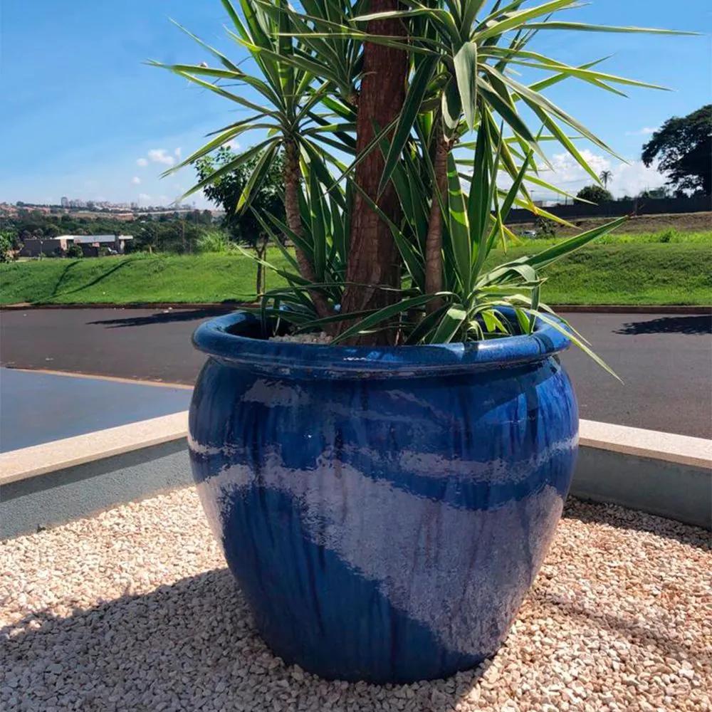 Vaso Vietnamita Cerâmica Importado Tree Com Bordas Grande Azul D72cm x A66cm
