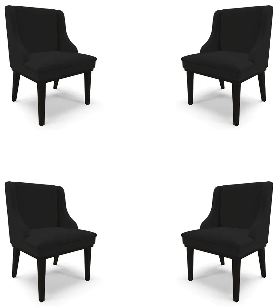 Kit 4 Cadeiras Decorativas Sala de Jantar Base Fixa de Madeira Firenze Linho Preto G19 - Gran Belo