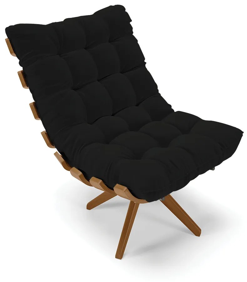 Poltrona com Puff Giratório Costela Linho Base de Madeira MA30 M11 - D'Rossi - A79 Preto