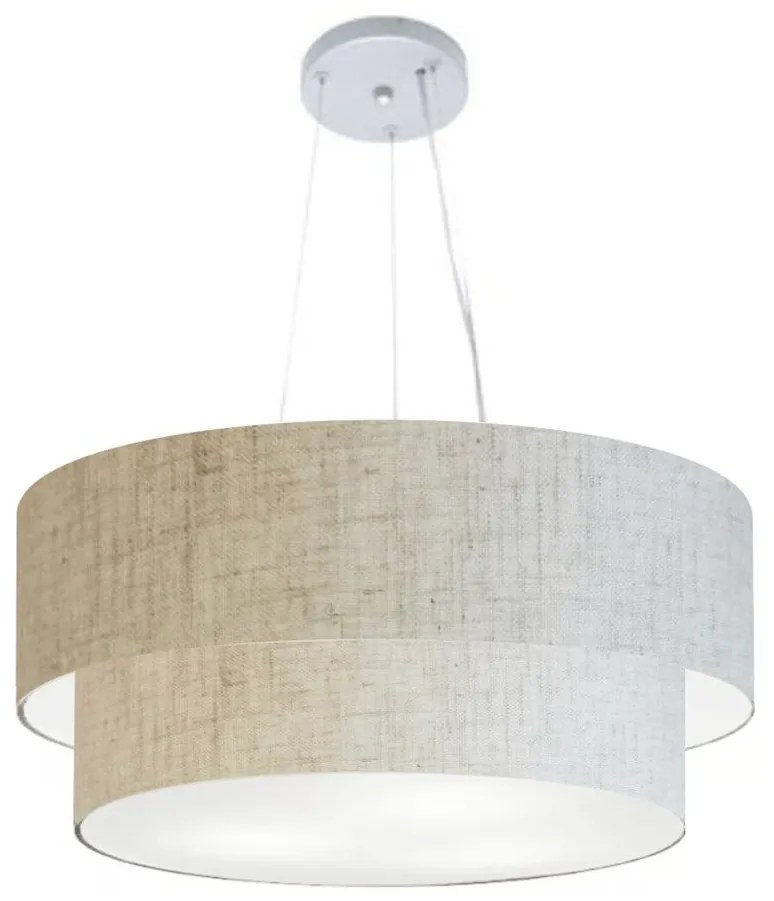 Lustre Pendente Duplo Cilíndrico Vivare Md-4370 Cúpula em Tecido 55x50cm - Bivolt - Rustico-Bege - 110V/220V