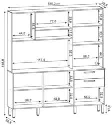 Armário de Cozinha Compacta 180cm Turim Z06 Freijó/Gris- Mpozenato