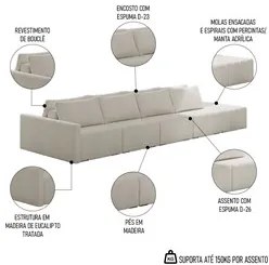 Sofá Ilha Modular com Puff para Sala Living 392cm Georgia K04 Bouclê B