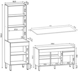 Paneleiro e Balcão Gabinete com Tampo 150cm Lina K02 Gris - Mpozenato