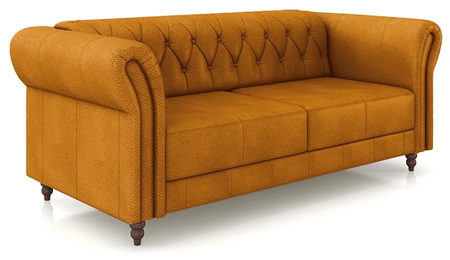 Sofá Living Sala de Estar Stanford Chesterfield 2 Lugares 180cm Pés de Madeira Couro Mel G58 - Gran Belo