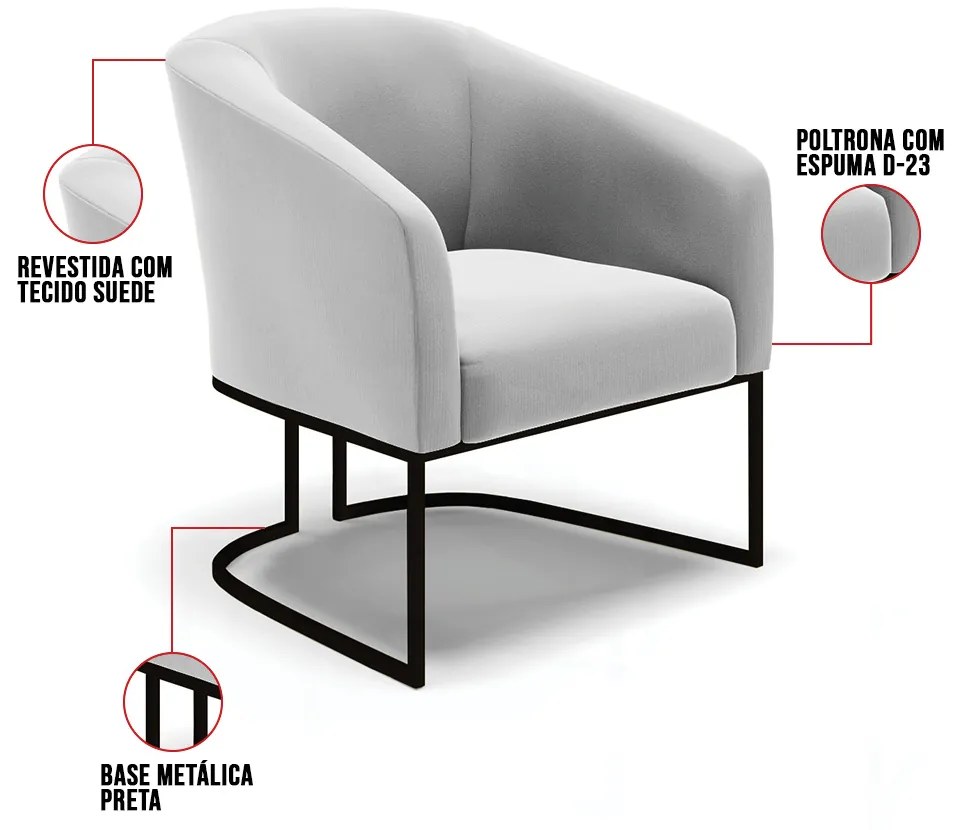 Cadeira Sala de Jantar Base Industrial Preto Stella Suede D03 - D'Rossi - Cinza