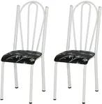 Kit 02 Cadeiras Tubular Branca 021 Assento Preto Florido