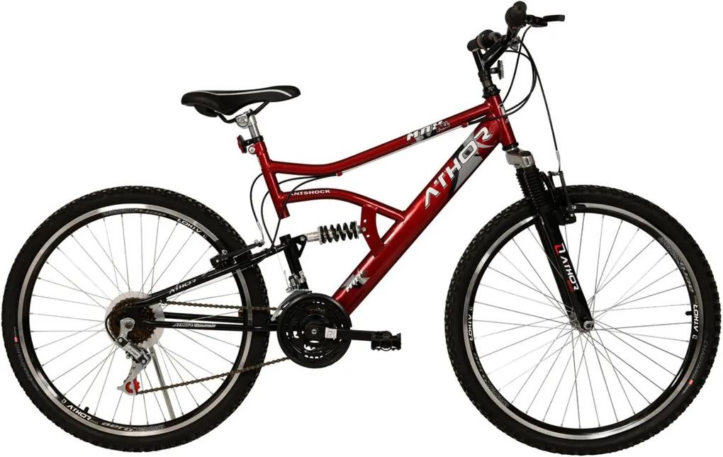 Bicicleta Aro 26 Mas Top Full C/ Suspensao Vermelha Athor Bike